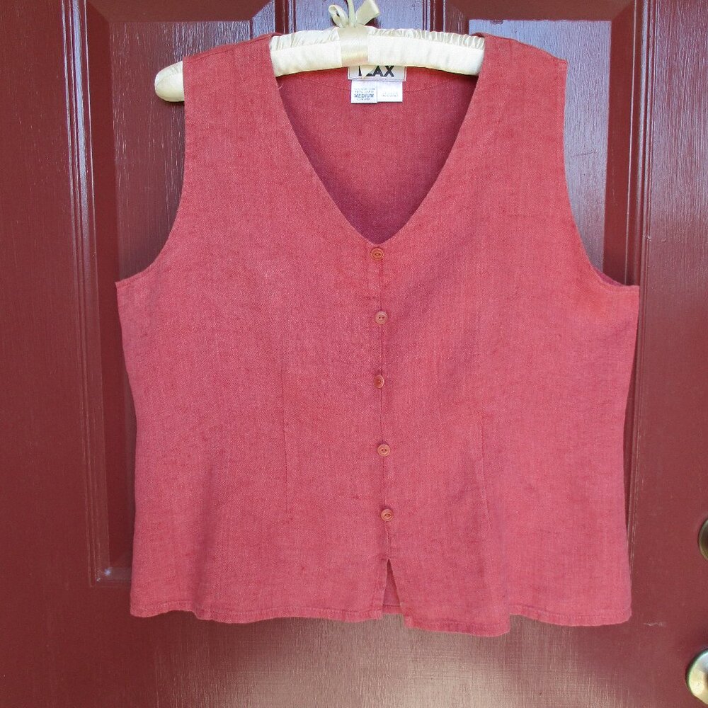Flax Sleeveless Short Blouse Vest Look MEDIUM Apricot Linen